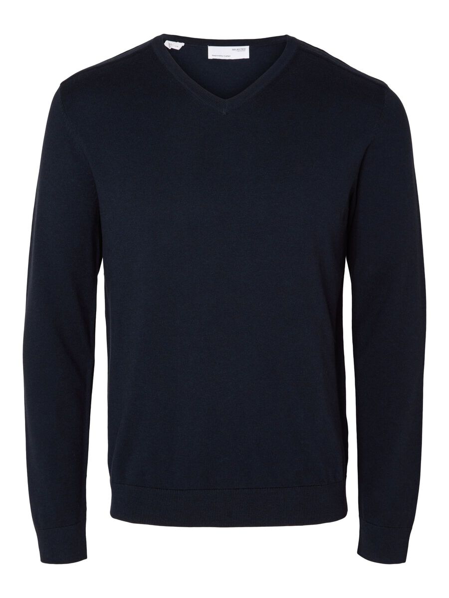 V-NECK KNITTED JUMPER - Navy