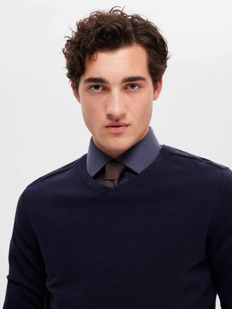 V-NECK KNITTED JUMPER - Navy