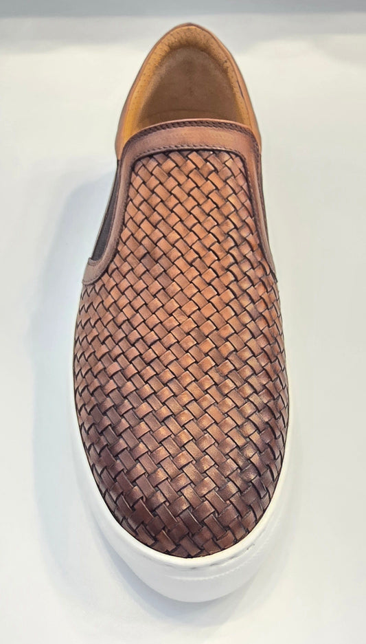 Braided Leather Slip On - Brown