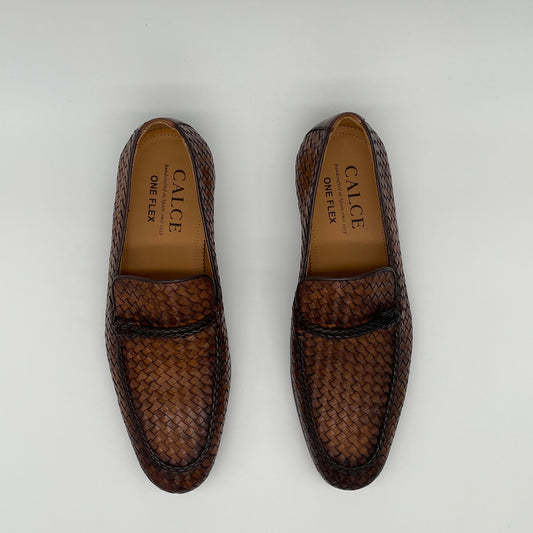 Braided Leather Penny Loafer - Cognac