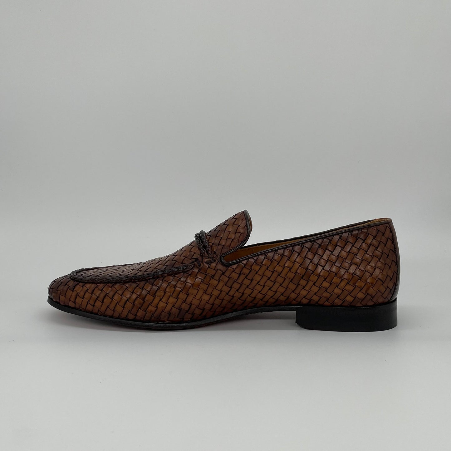 Braided Leather Penny Loafer - Cognac