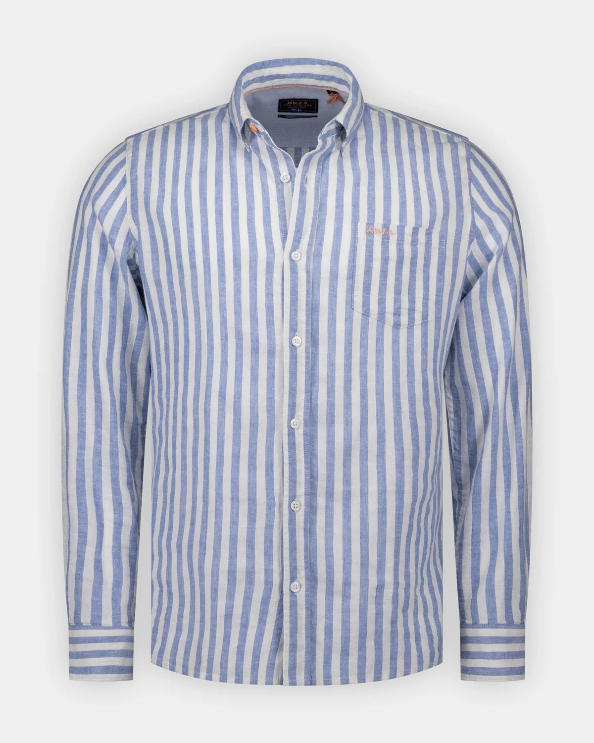 BLUE LINEN-BLEND STRIPED SHIRT - NEW ZEALAND AUCKLAND