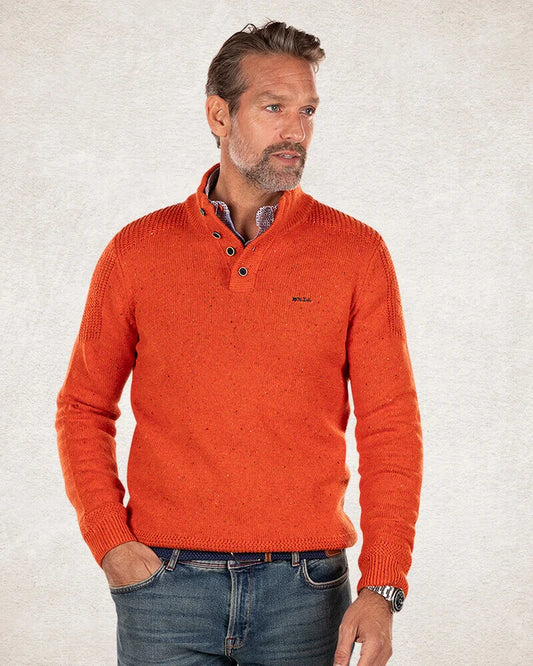 Pull uni avec demi-patte de boutonnage - Ginger Orange