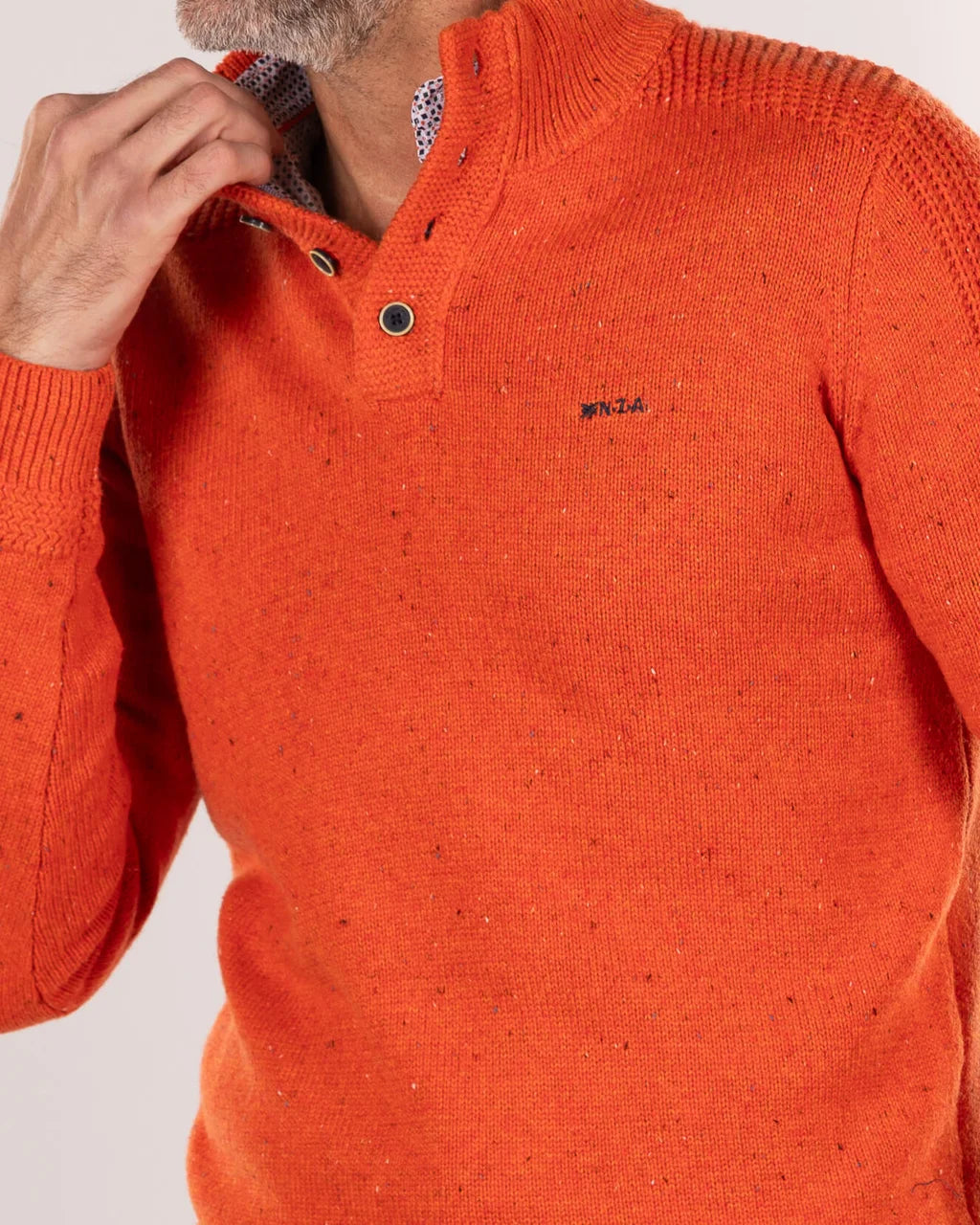 Pull uni avec demi-patte de boutonnage - Ginger Orange