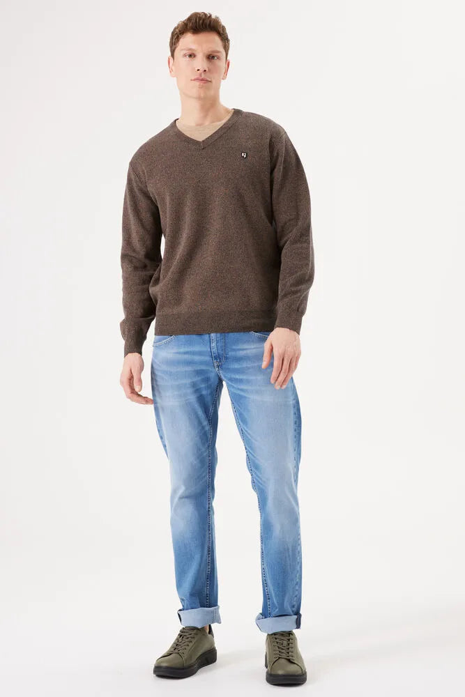 Pull Col en V Marron