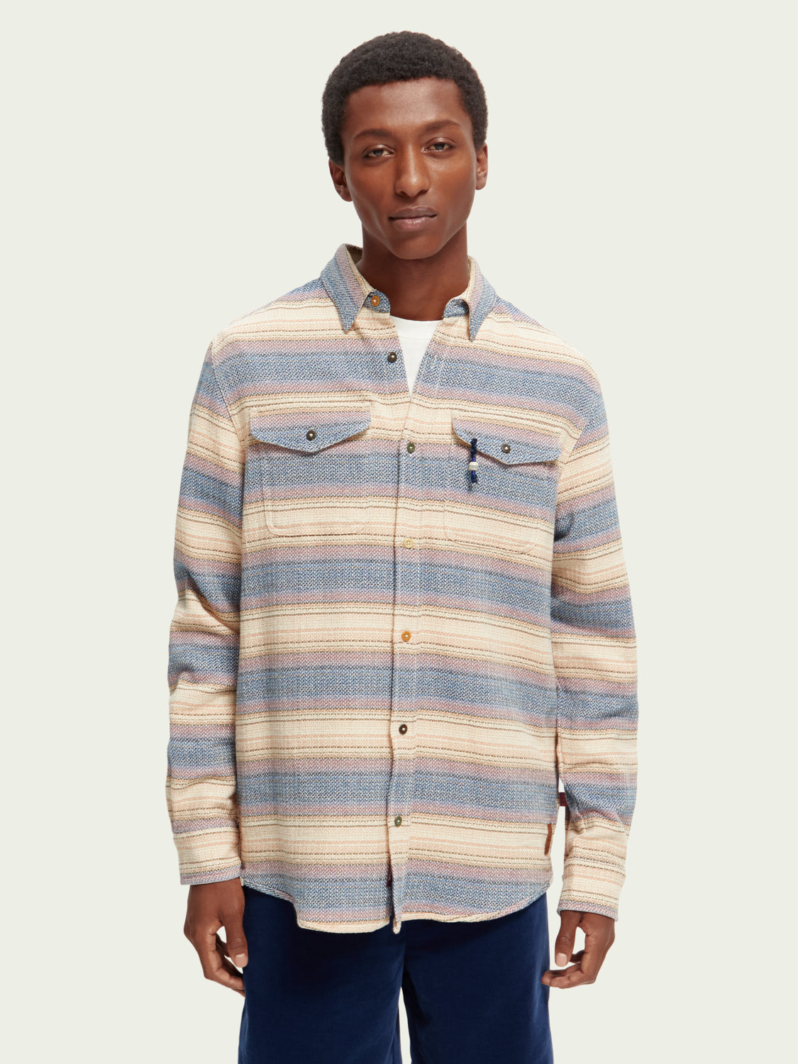 Chemise rayée en tissage natté regular fit