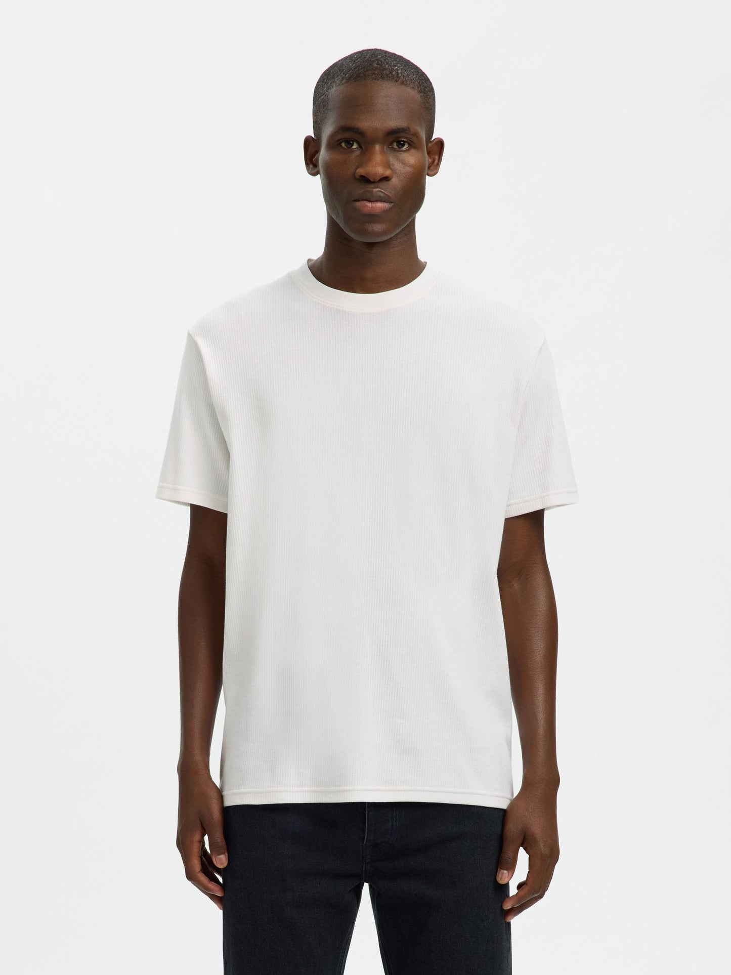 RIBBED COTTON T-SHIRT - SELECTED