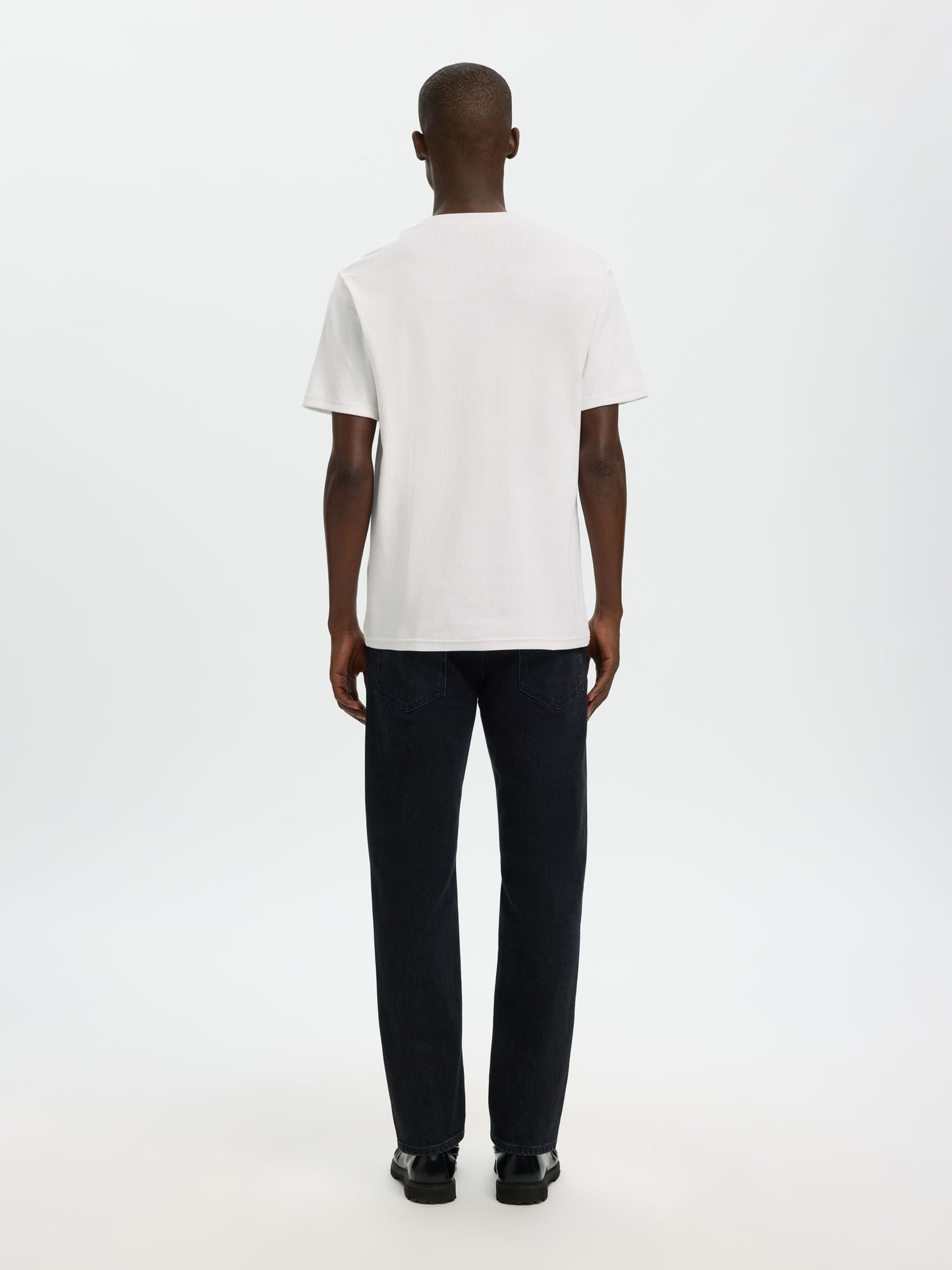 RIBBED COTTON T-SHIRT - SELECTED
