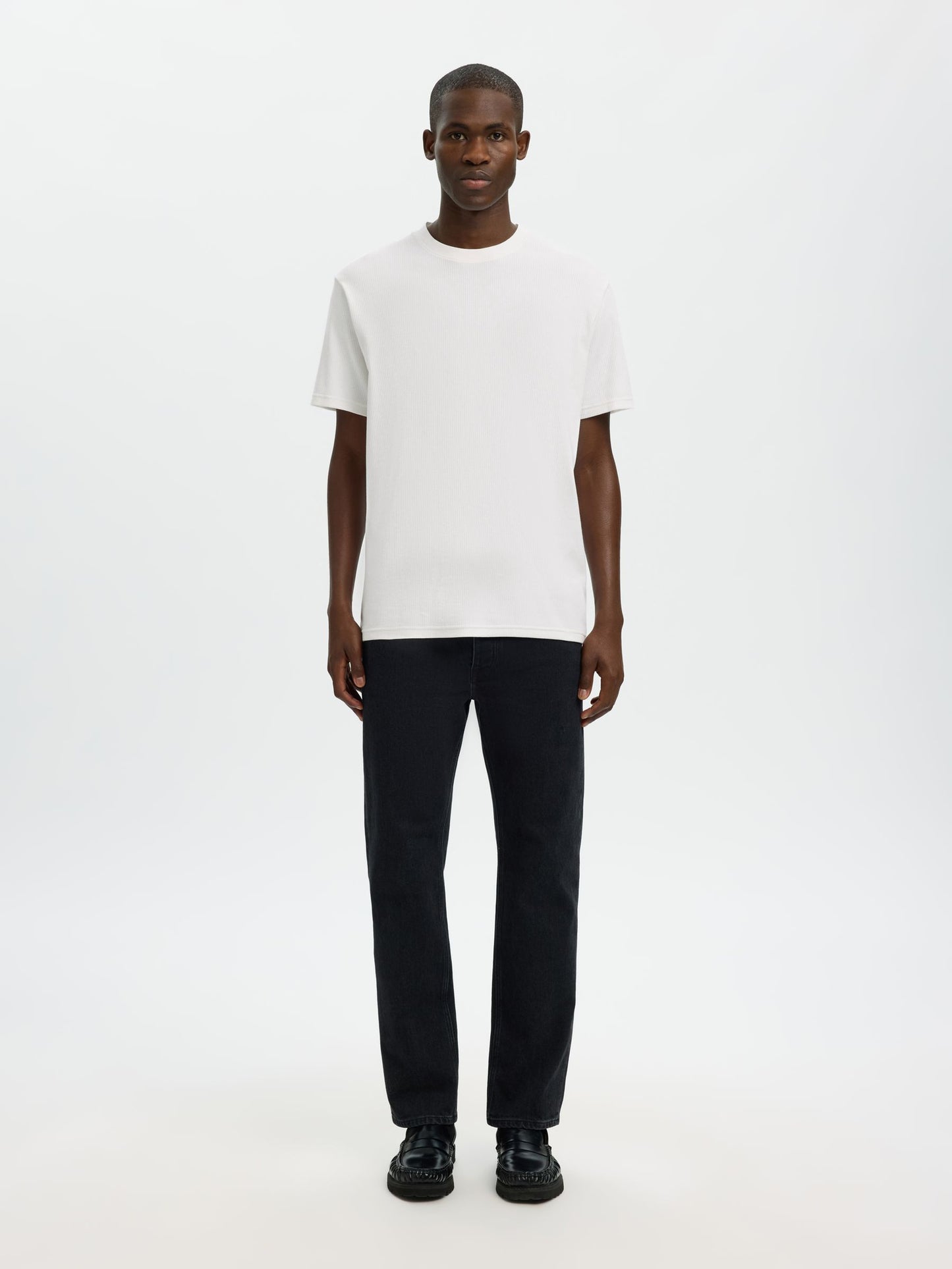 RIBBED COTTON T-SHIRT - SELECTED