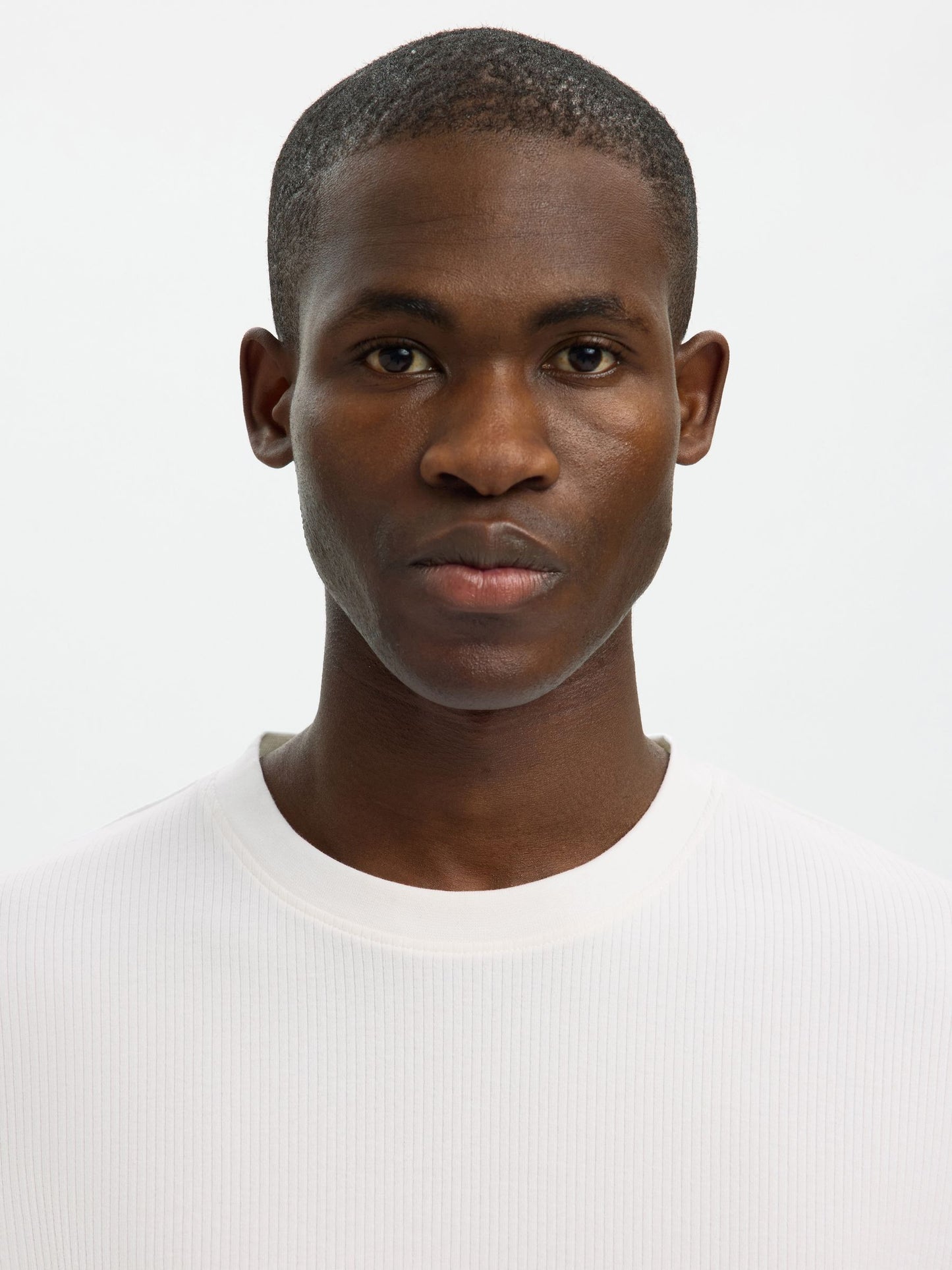 RIBBED COTTON T-SHIRT - SELECTED