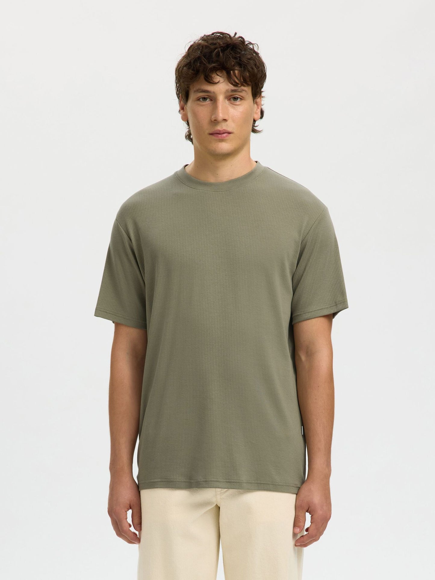 RIBBED COTTON T-SHIRT - SELECTED