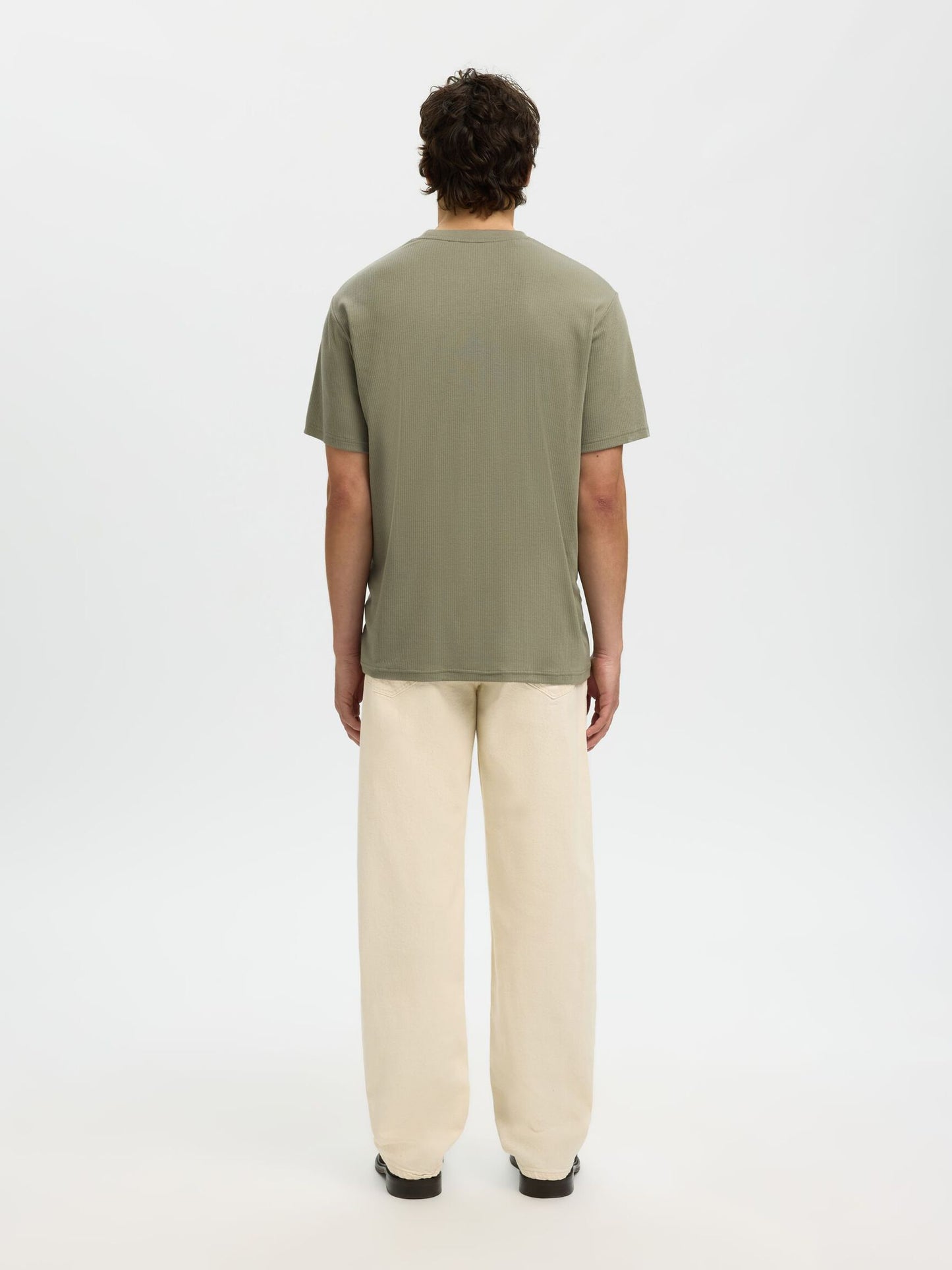 RIBBED COTTON T-SHIRT - SELECTED
