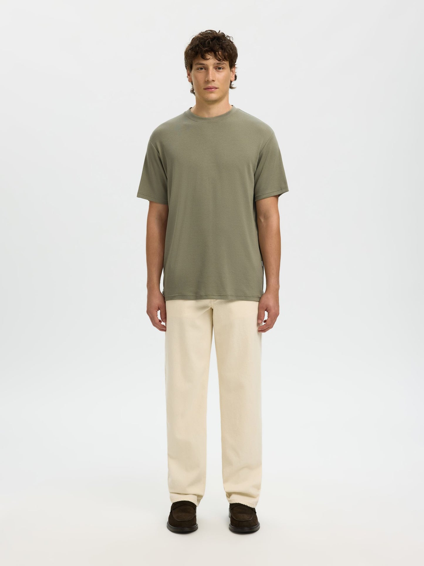RIBBED COTTON T-SHIRT - SELECTED