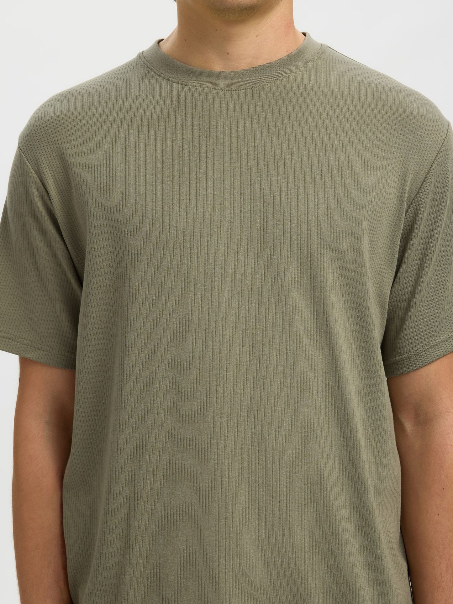 RIBBED COTTON T-SHIRT - SELECTED