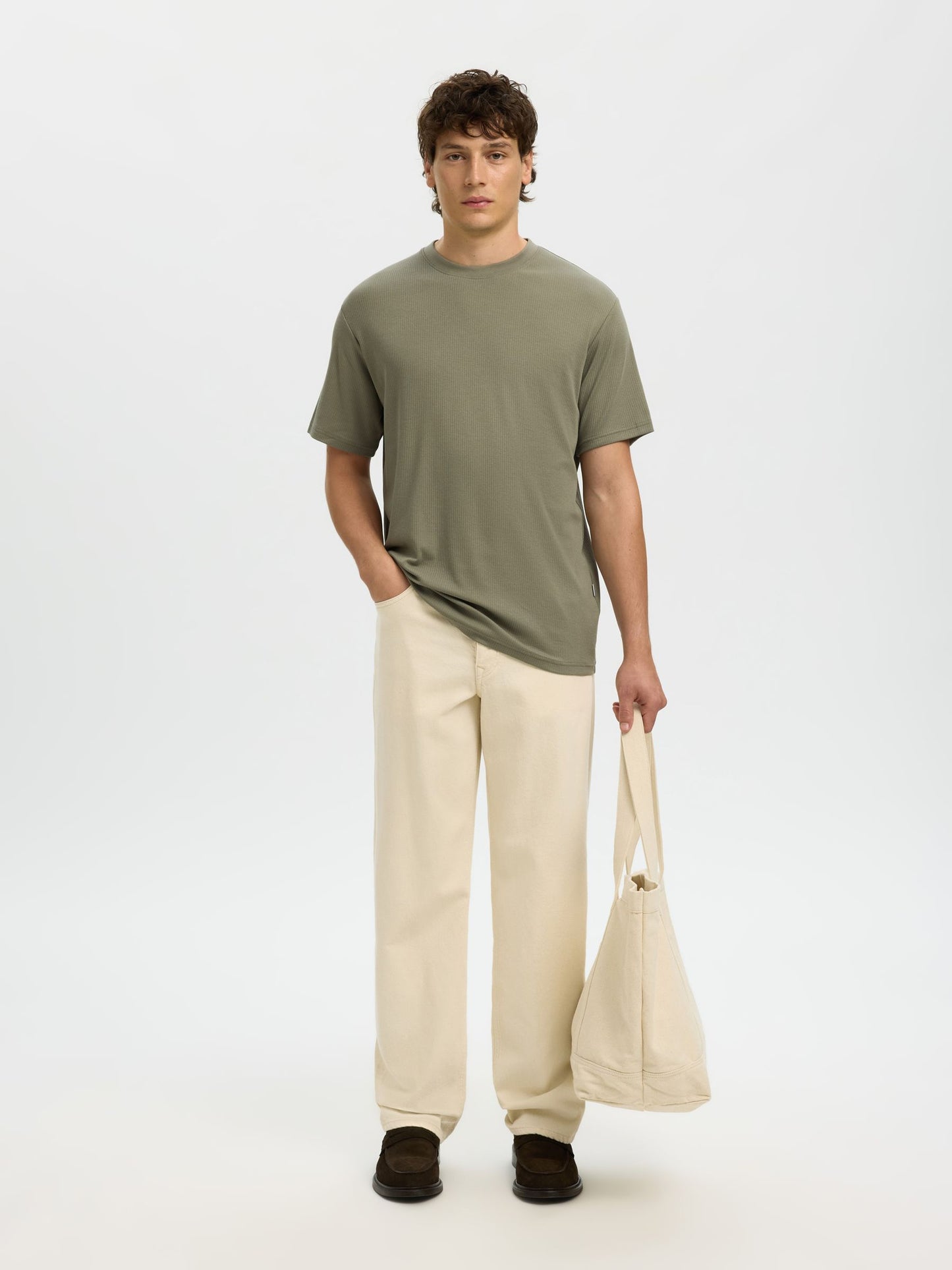 RIBBED COTTON T-SHIRT - SELECTED
