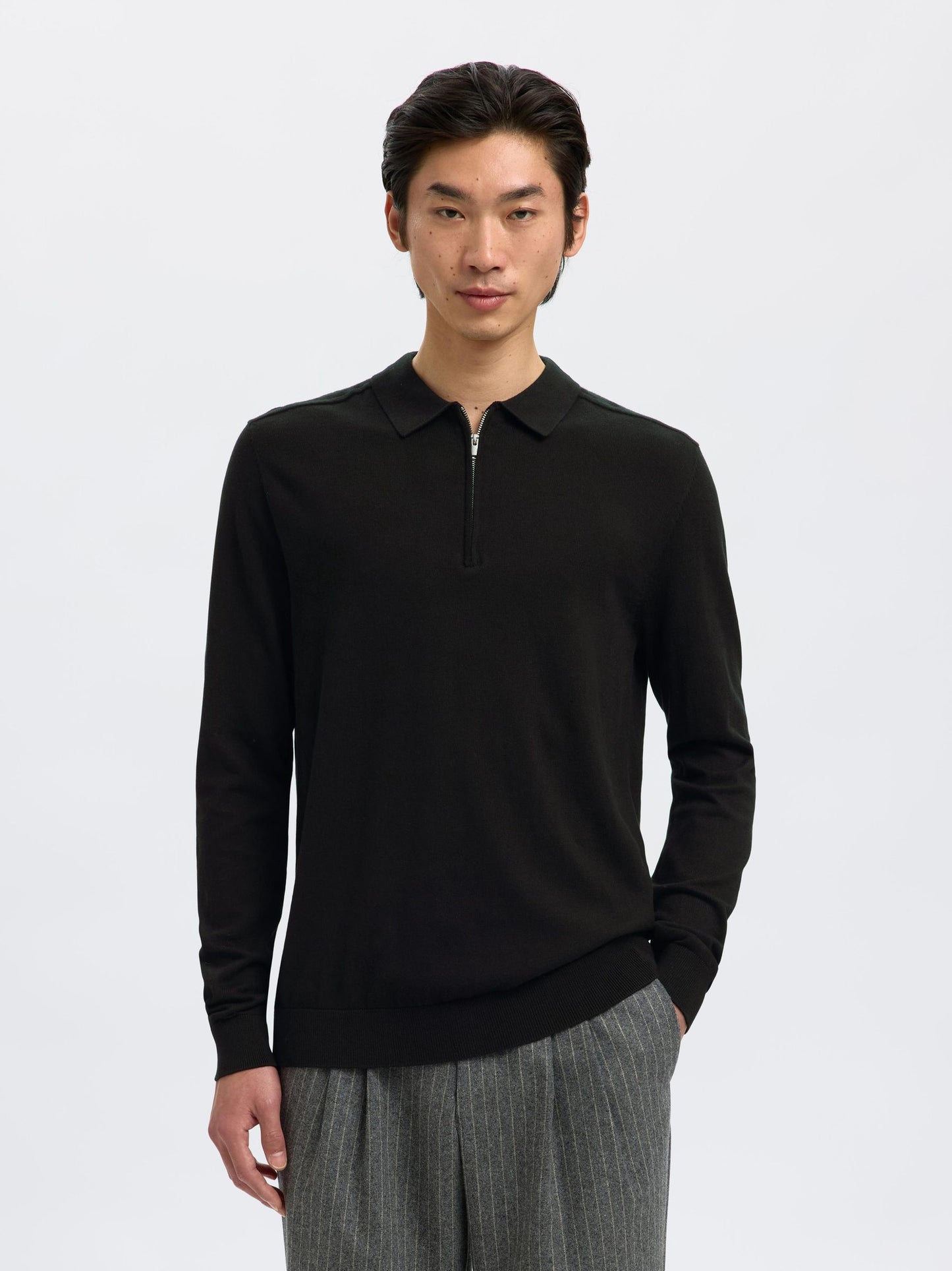 KNITTED LONG-SLEEVED POLO SELECTED