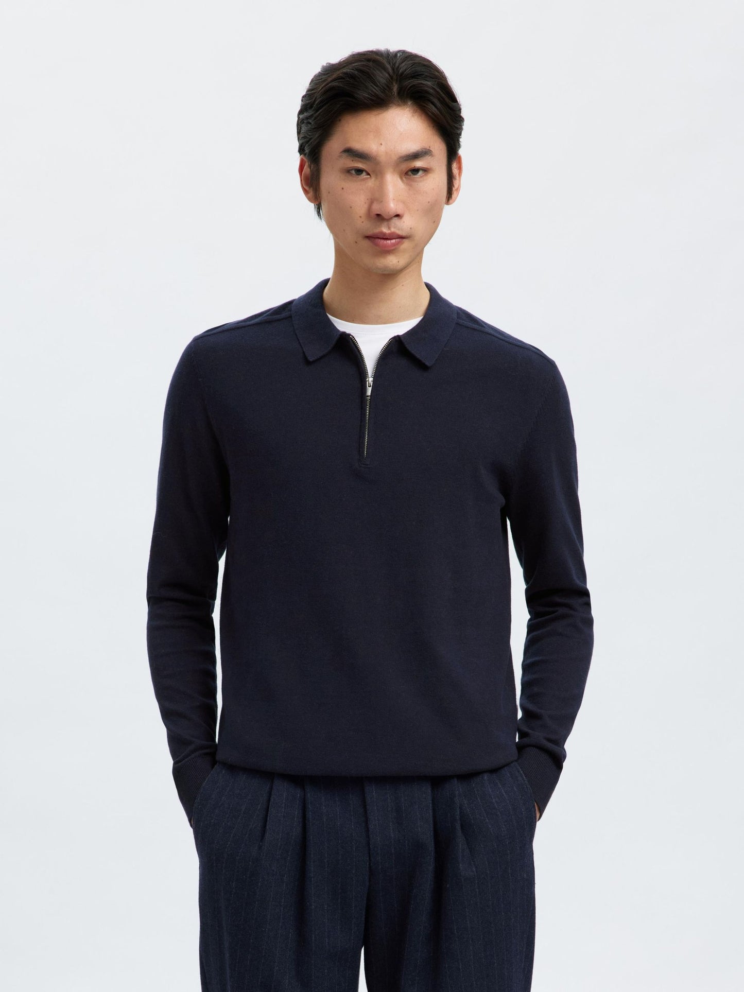 KNITTED LONG-SLEEVED POLO SELECTED