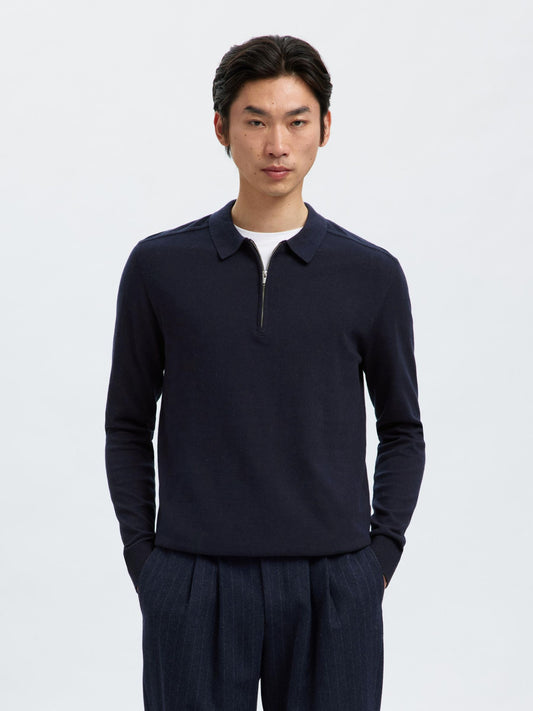 KNITTED LONG-SLEEVED POLO SELECTED