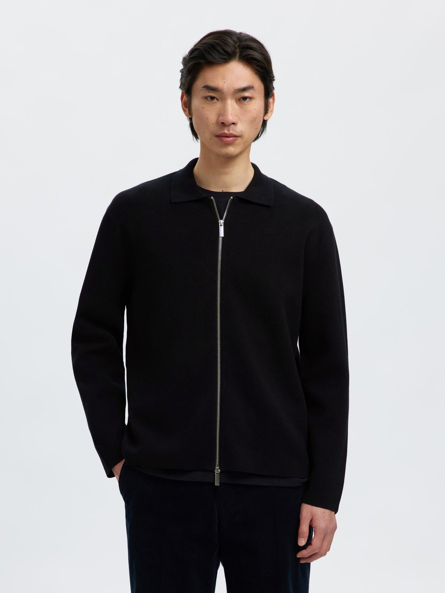 COTTON BLEND ZIP-FRONT CARDIGAN SELECTED