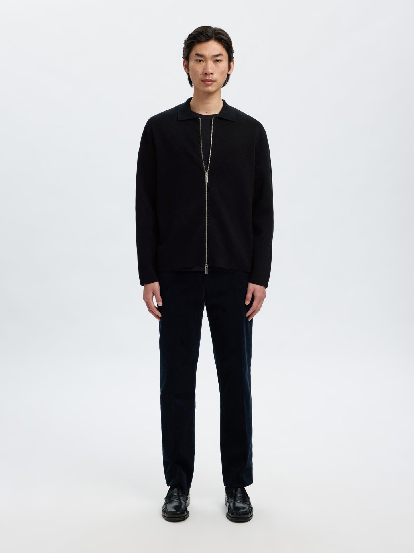 COTTON BLEND ZIP-FRONT CARDIGAN SELECTED