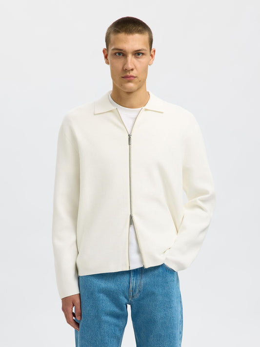 COTTON BLEND ZIP-FRONT CARDIGAN SELECTED