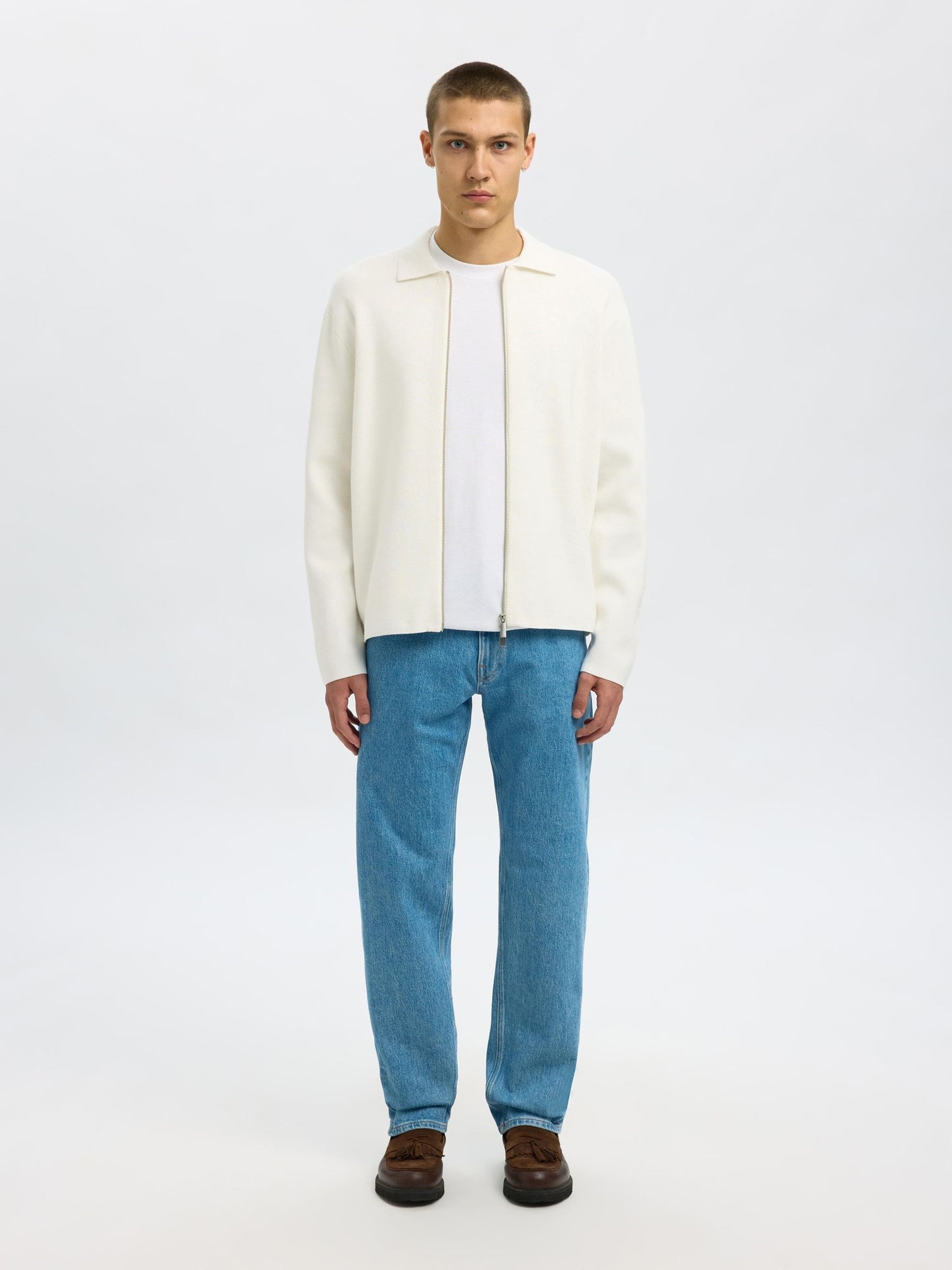 COTTON BLEND ZIP-FRONT CARDIGAN SELECTED