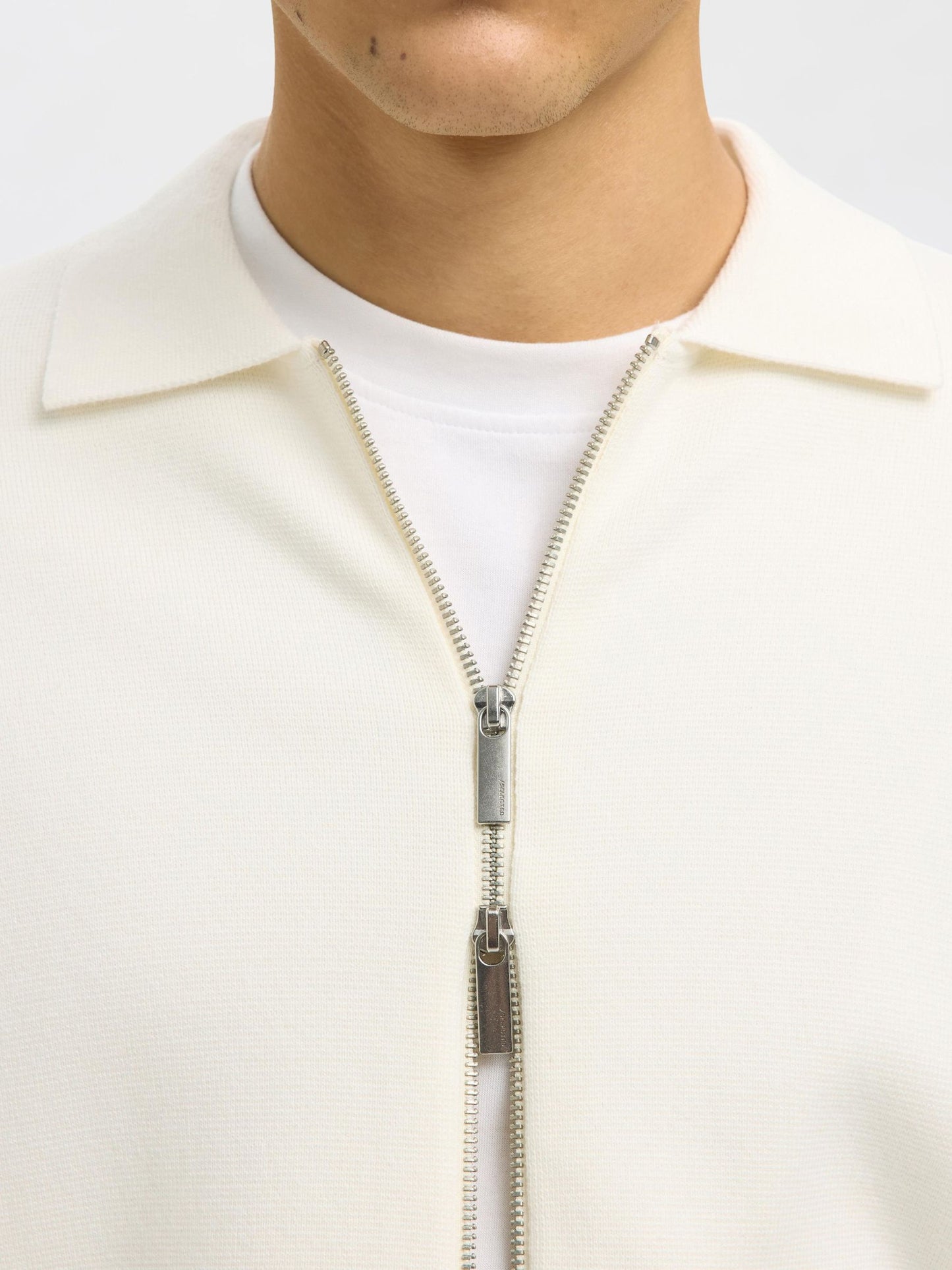 COTTON BLEND ZIP-FRONT CARDIGAN SELECTED