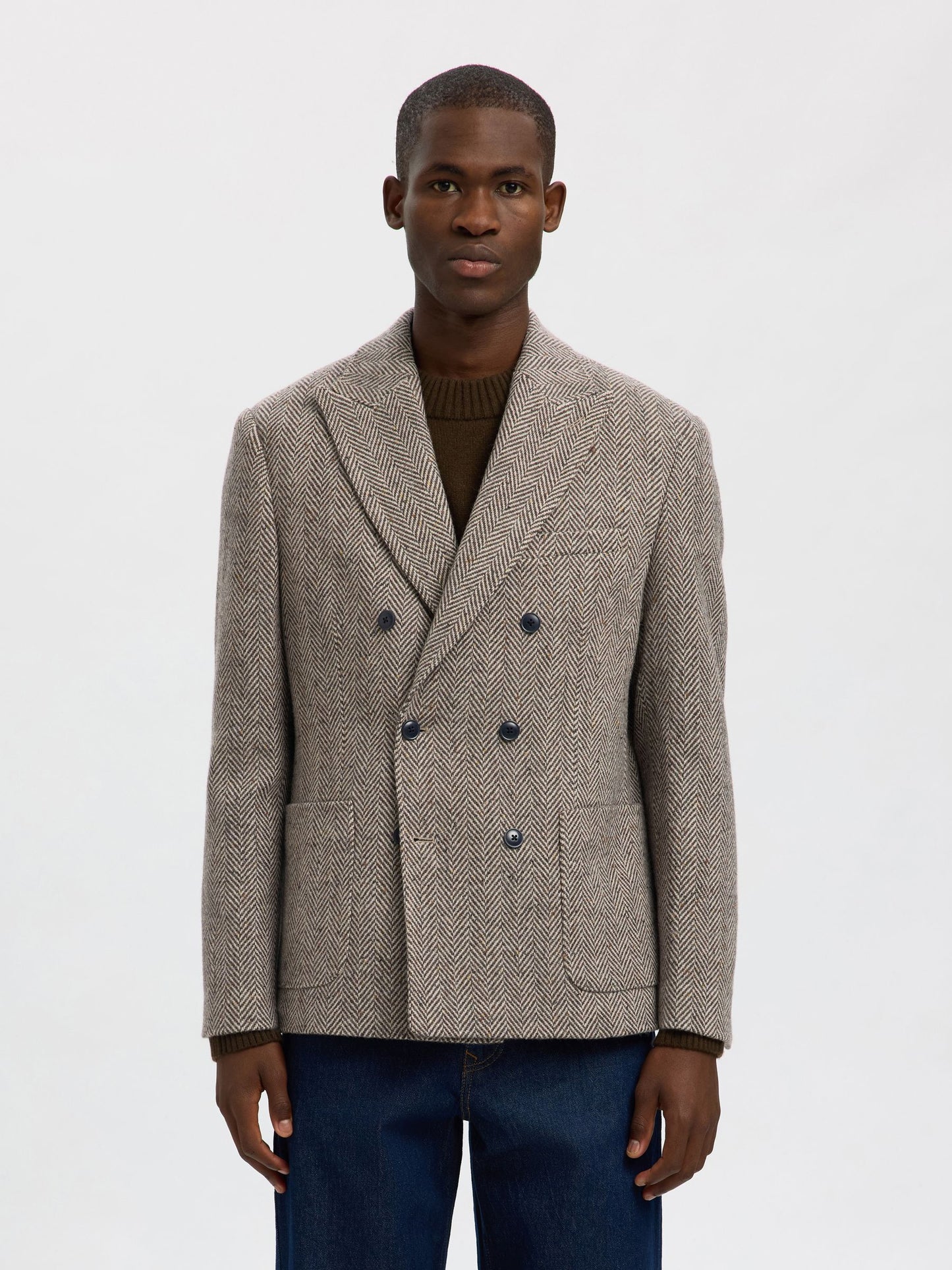 WOOL BLEND DOUBLE-BREASTED BLAZER SELECTED