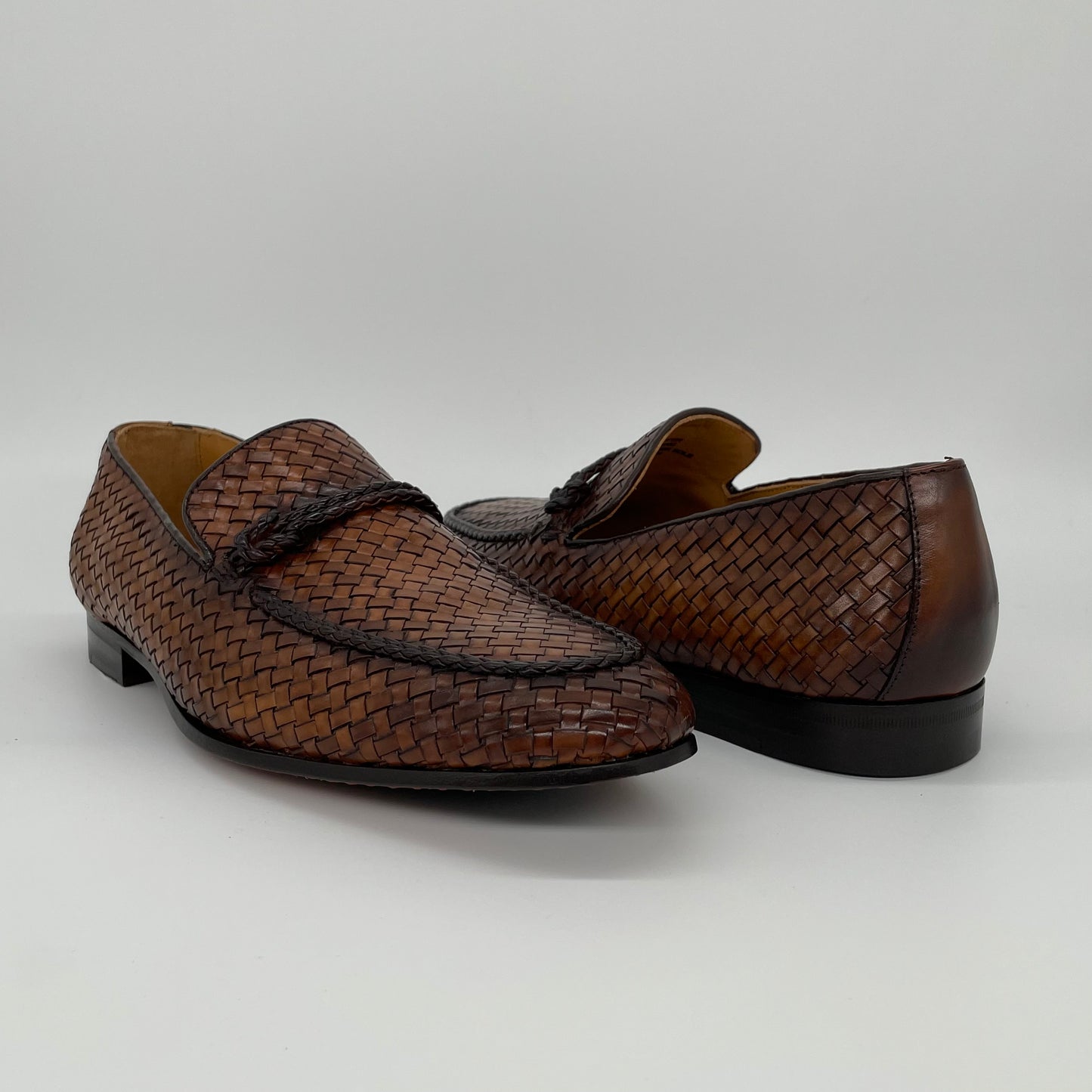Braided Leather Penny Loafer - Cognac