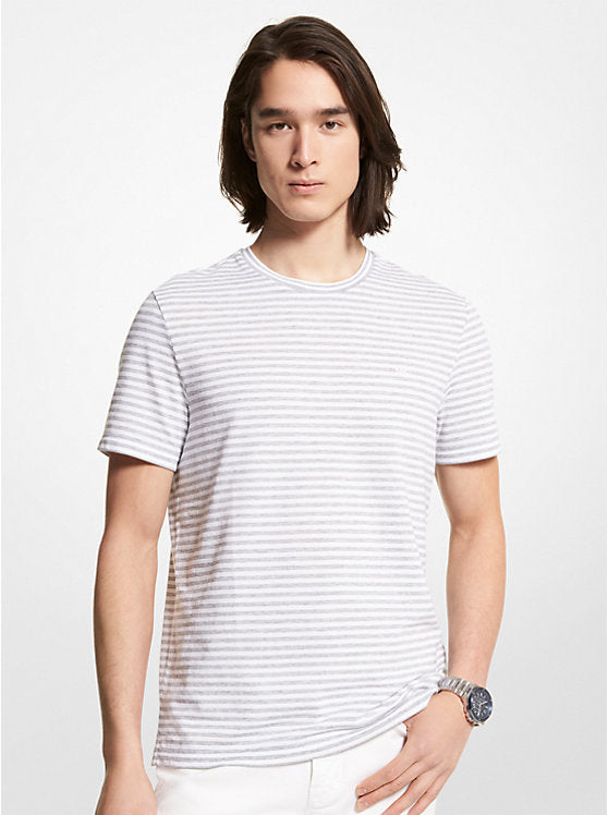 T-shirt en coton texturé à rayures - XXL