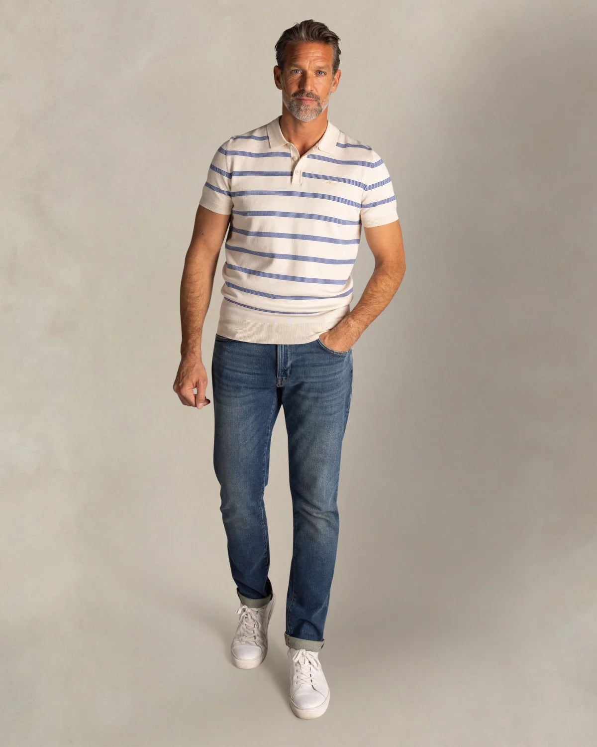 ECRU STRIPED KNIT POLO - NEW ZEALAND AUCKLAND