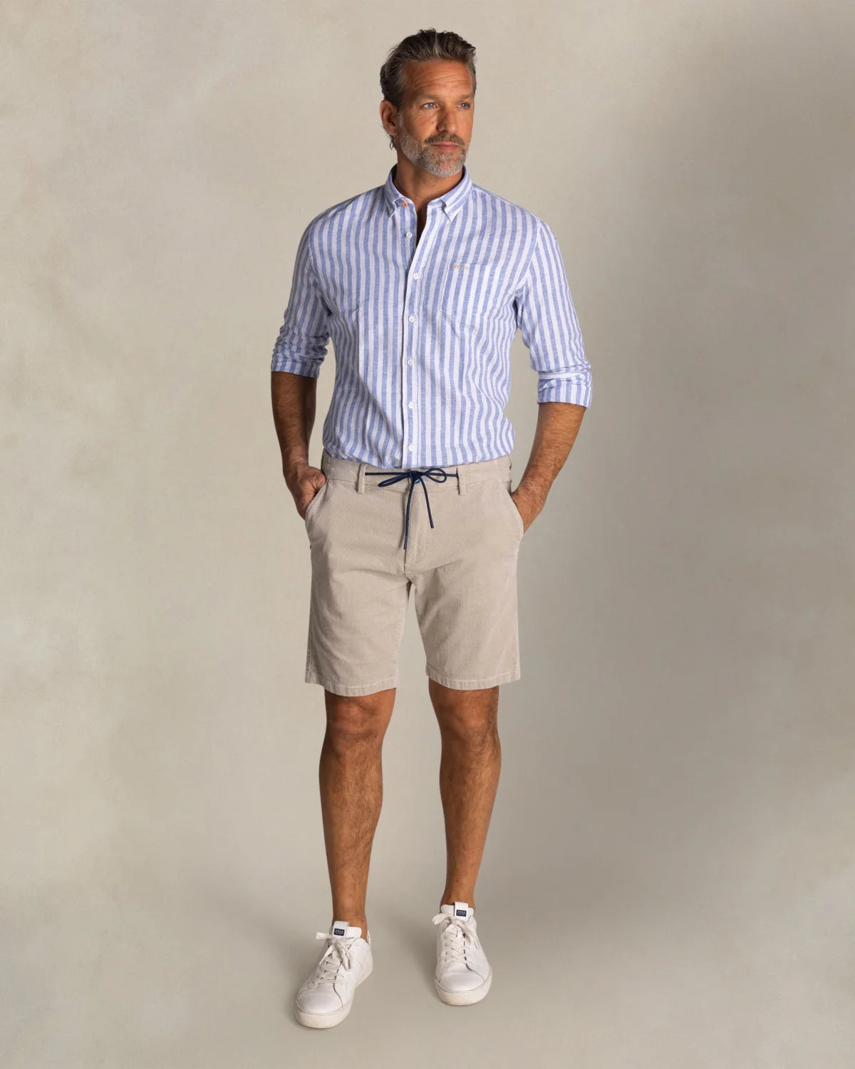 BLUE LINEN-BLEND STRIPED SHIRT - NEW ZEALAND AUCKLAND