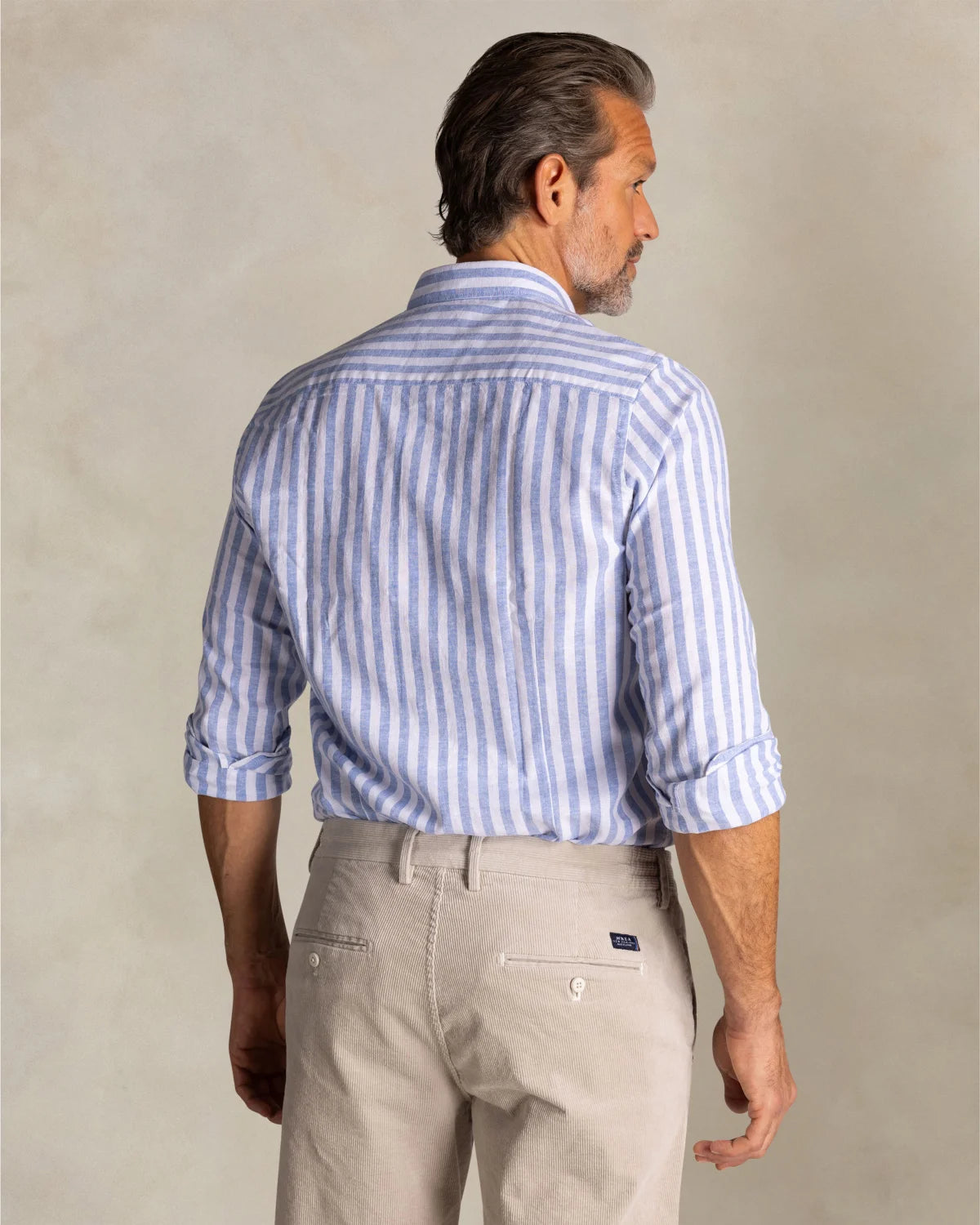 BLUE LINEN-BLEND STRIPED SHIRT - NEW ZEALAND AUCKLAND