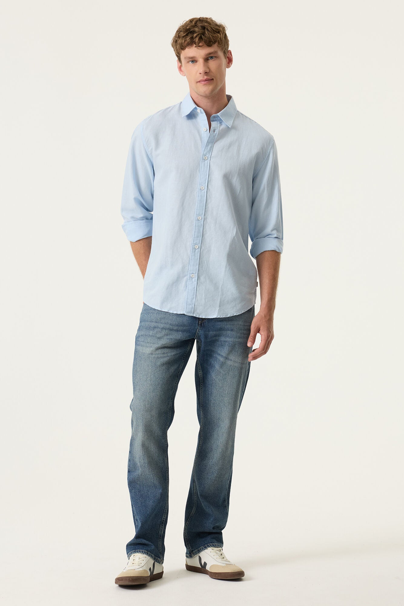 CHEMISE MIX BLEU CIEL BLANC GARCIA