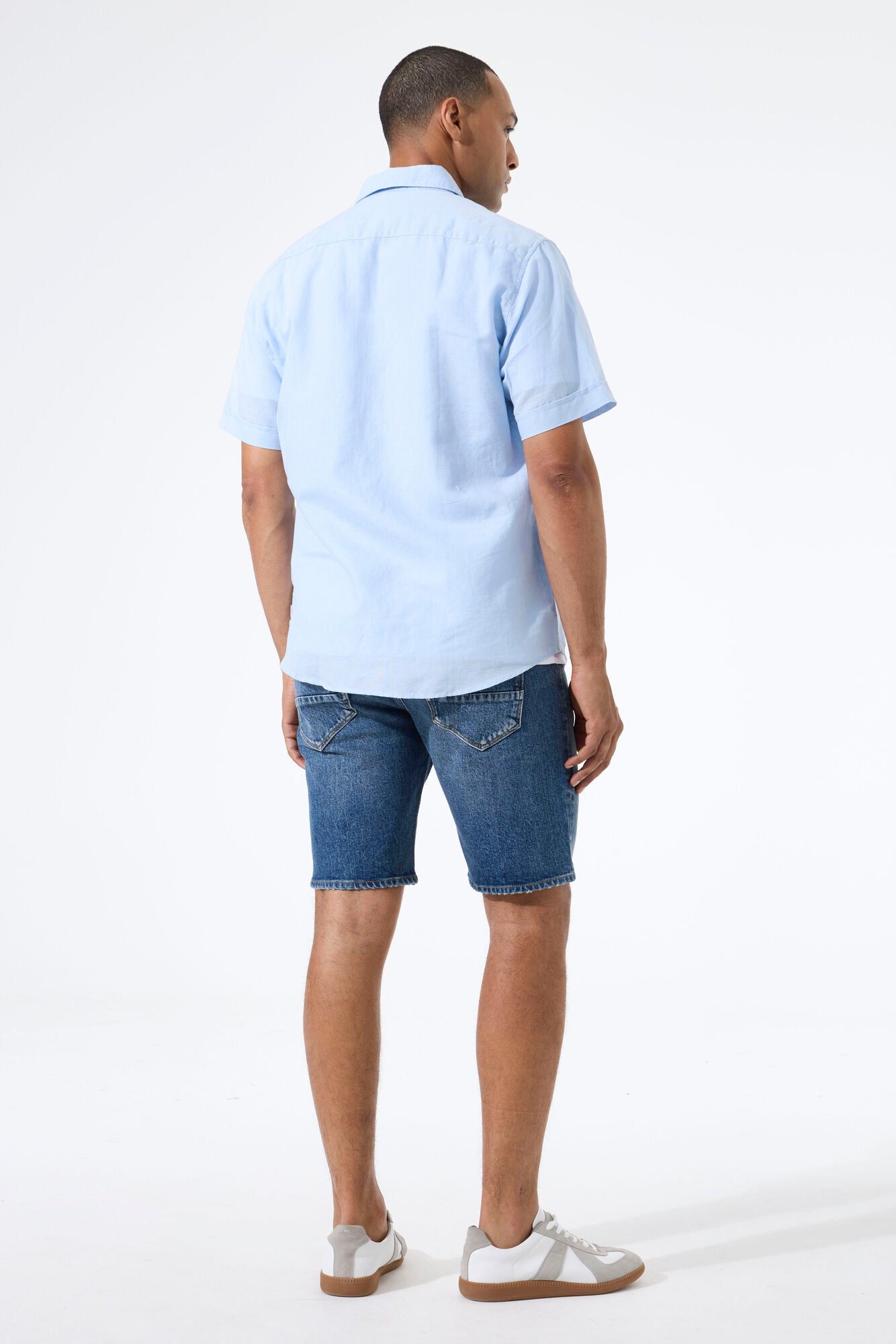 CHEMISE MANCHES COURTES MIX LIN BLEU CIEL GARCIA