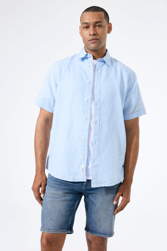 CHEMISE MANCHES COURTES MIX LIN BLEU CIEL GARCIA