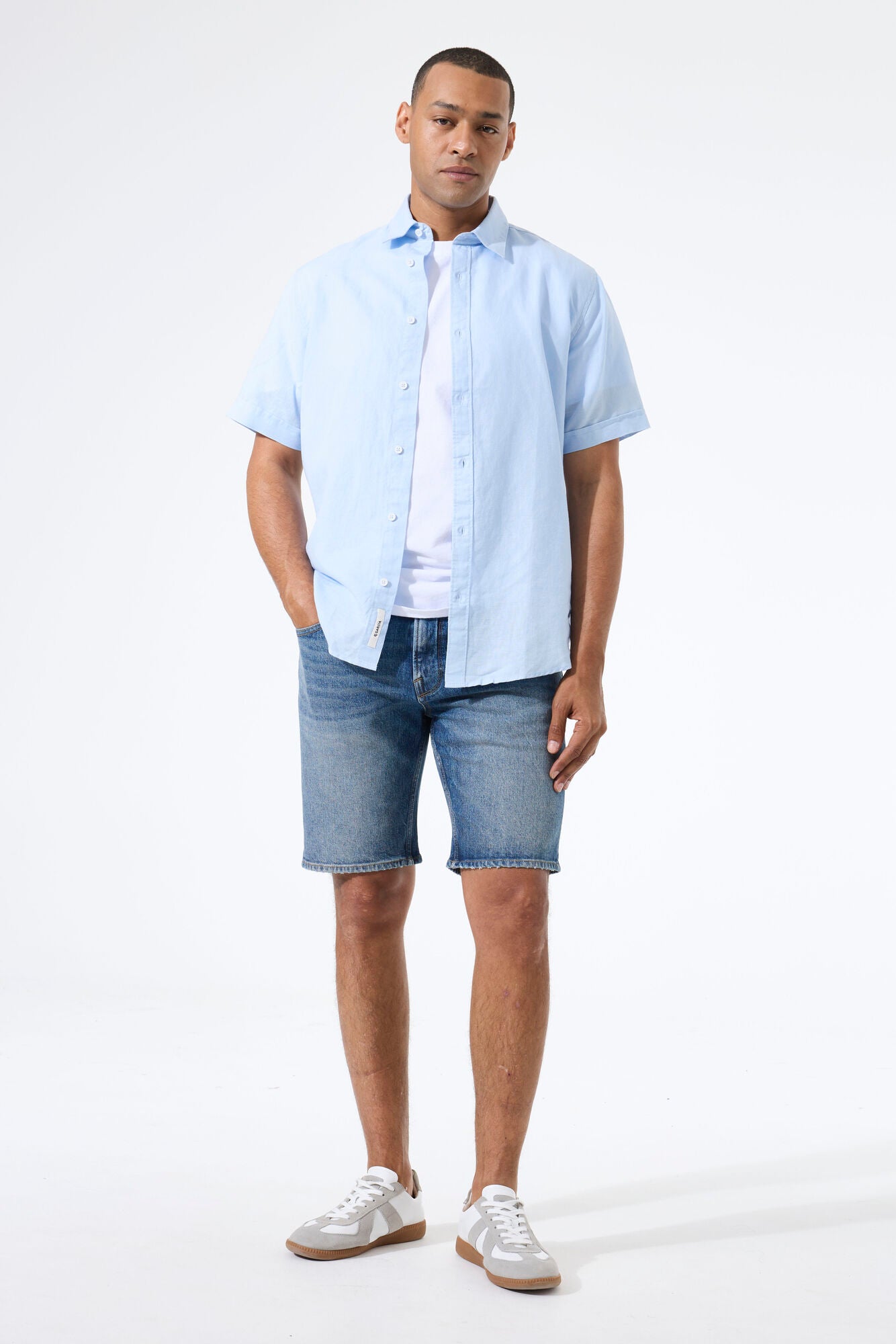 CHEMISE MANCHES COURTES MIX LIN BLEU CIEL GARCIA