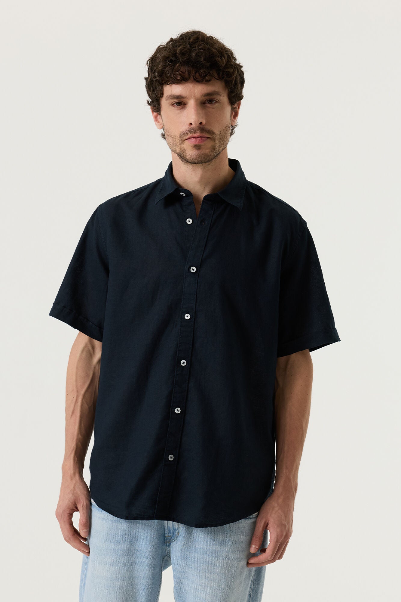 CHEMISE MANCHES COURTES MIX LIN NAVY GARCIA