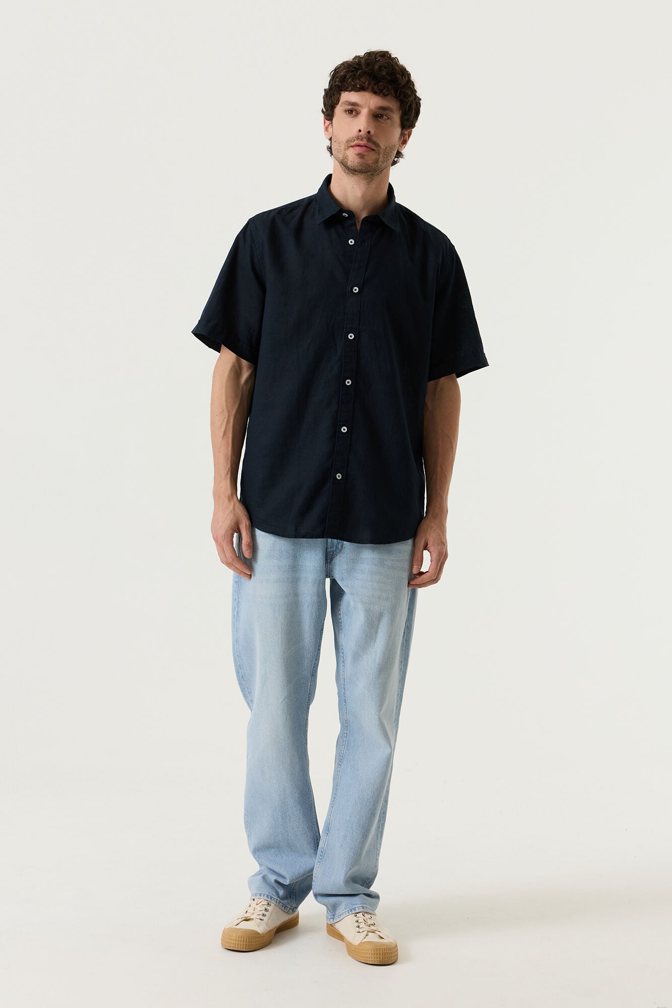CHEMISE MANCHES COURTES MIX LIN NAVY GARCIA